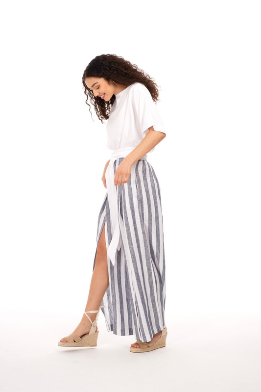 Stripe Linen Slit Pants