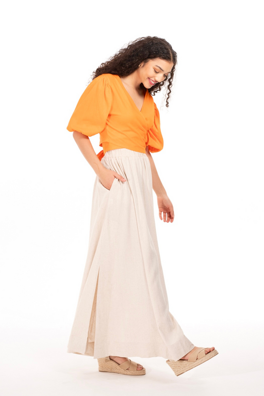 Tangerine Linen Wrap Top