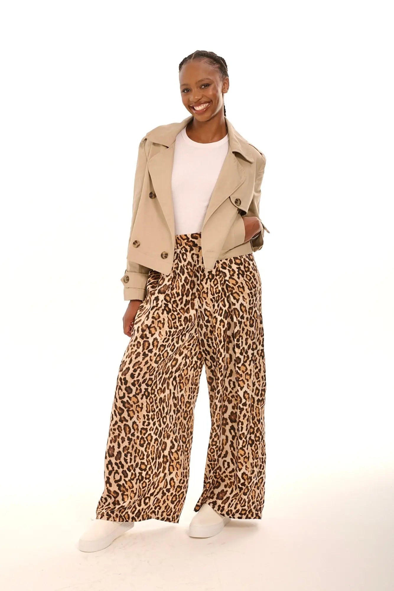 Beige Crop Trench Jacket