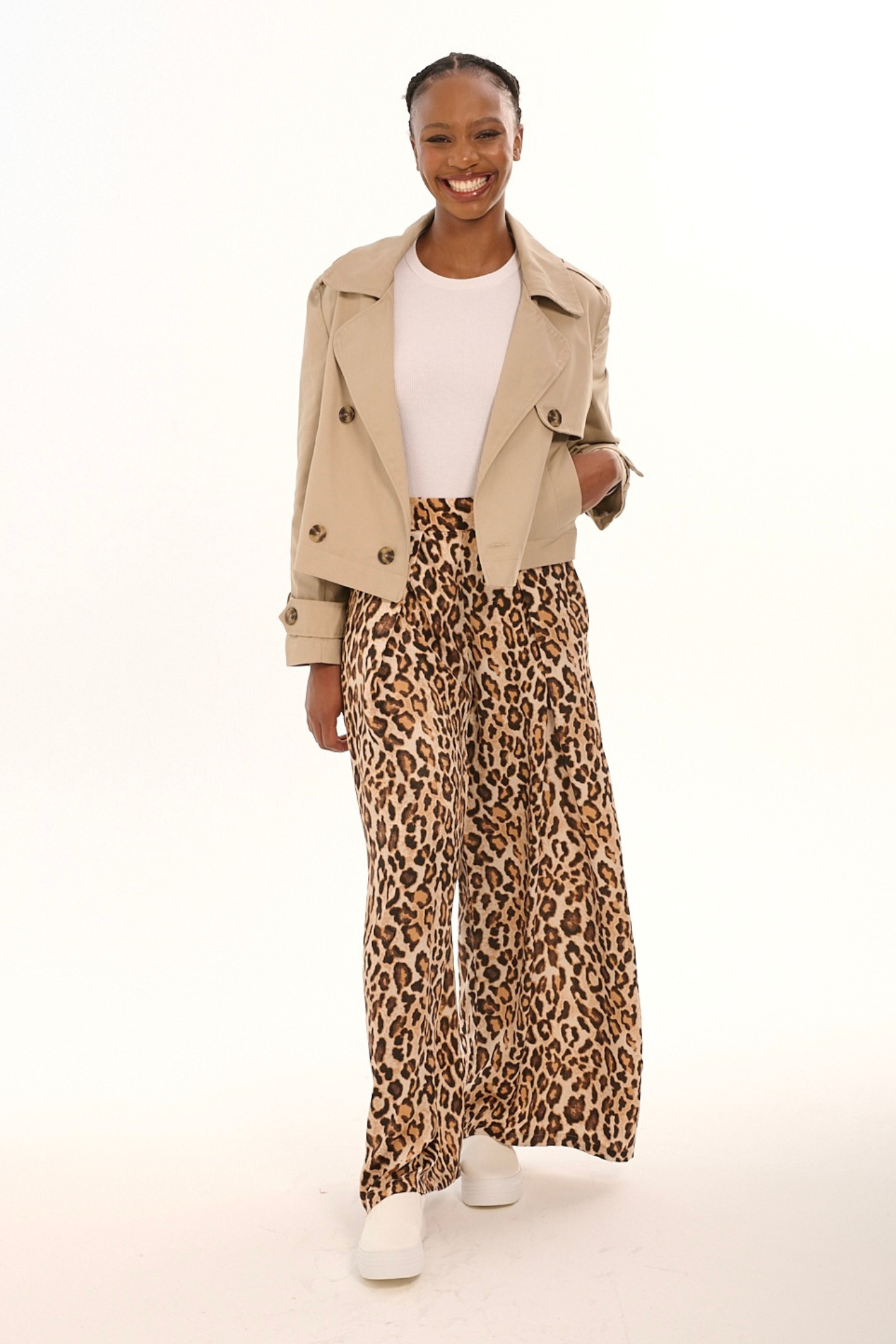Beige Crop Trench Jacket