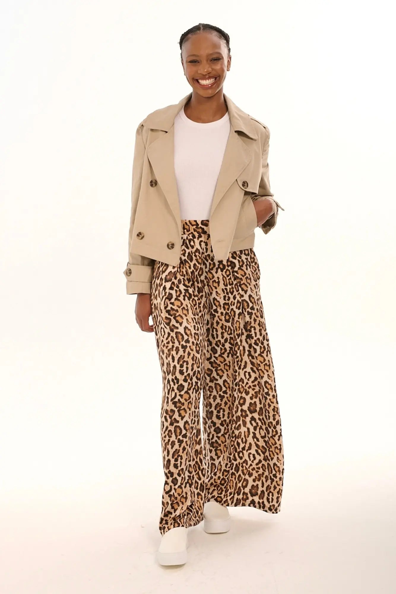 Beige Crop Trench Jacket