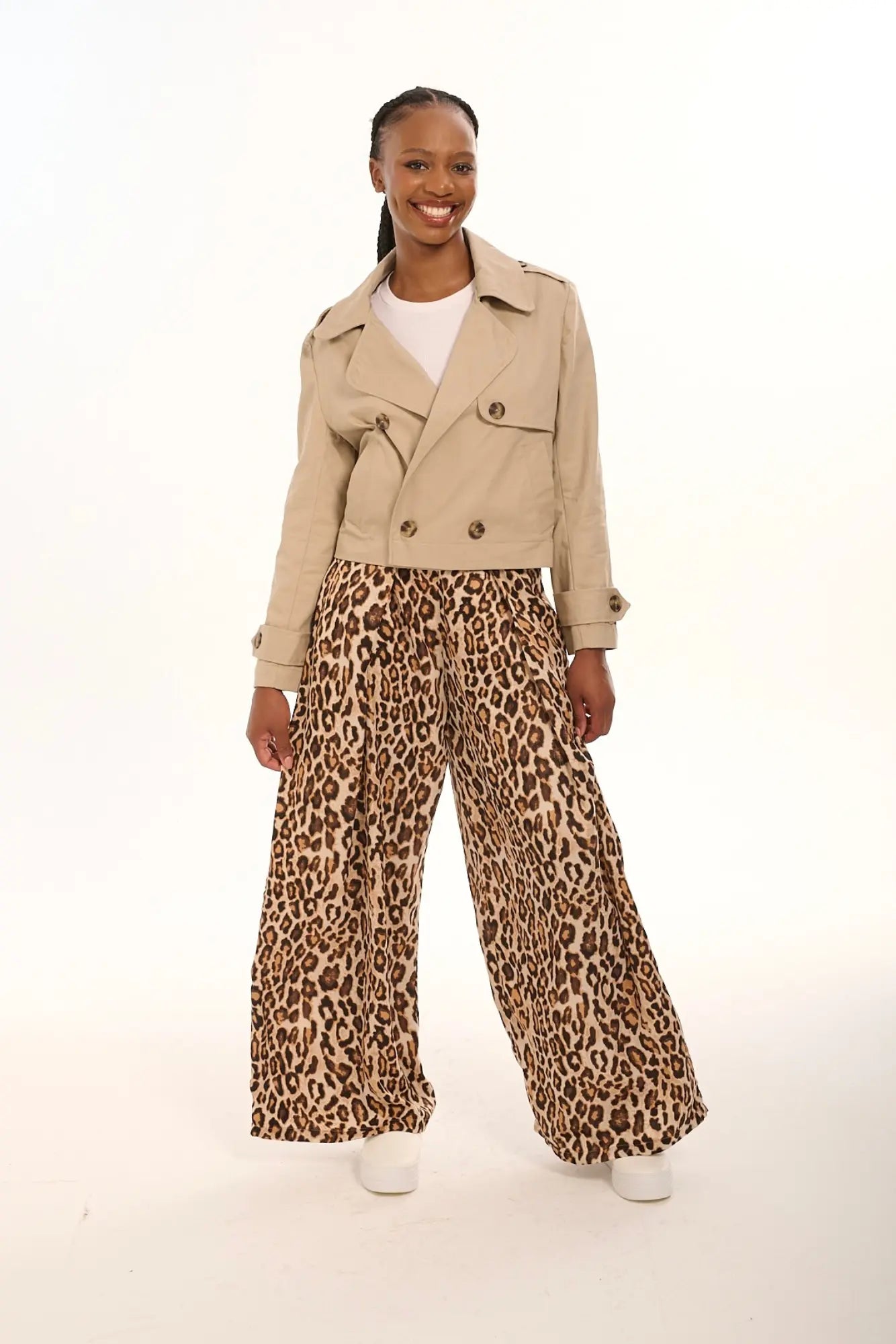 Beige Crop Trench Jacket