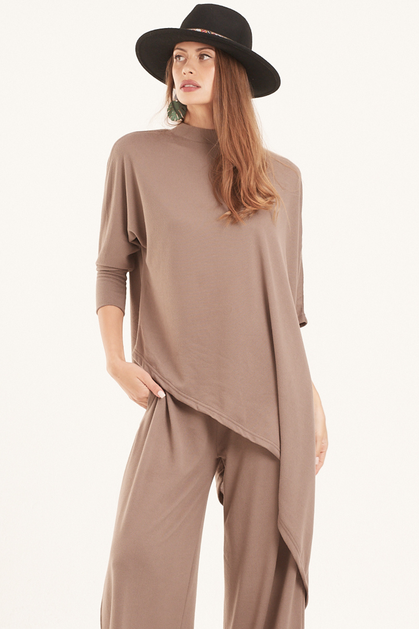Taupe Asymmetric Knit Top