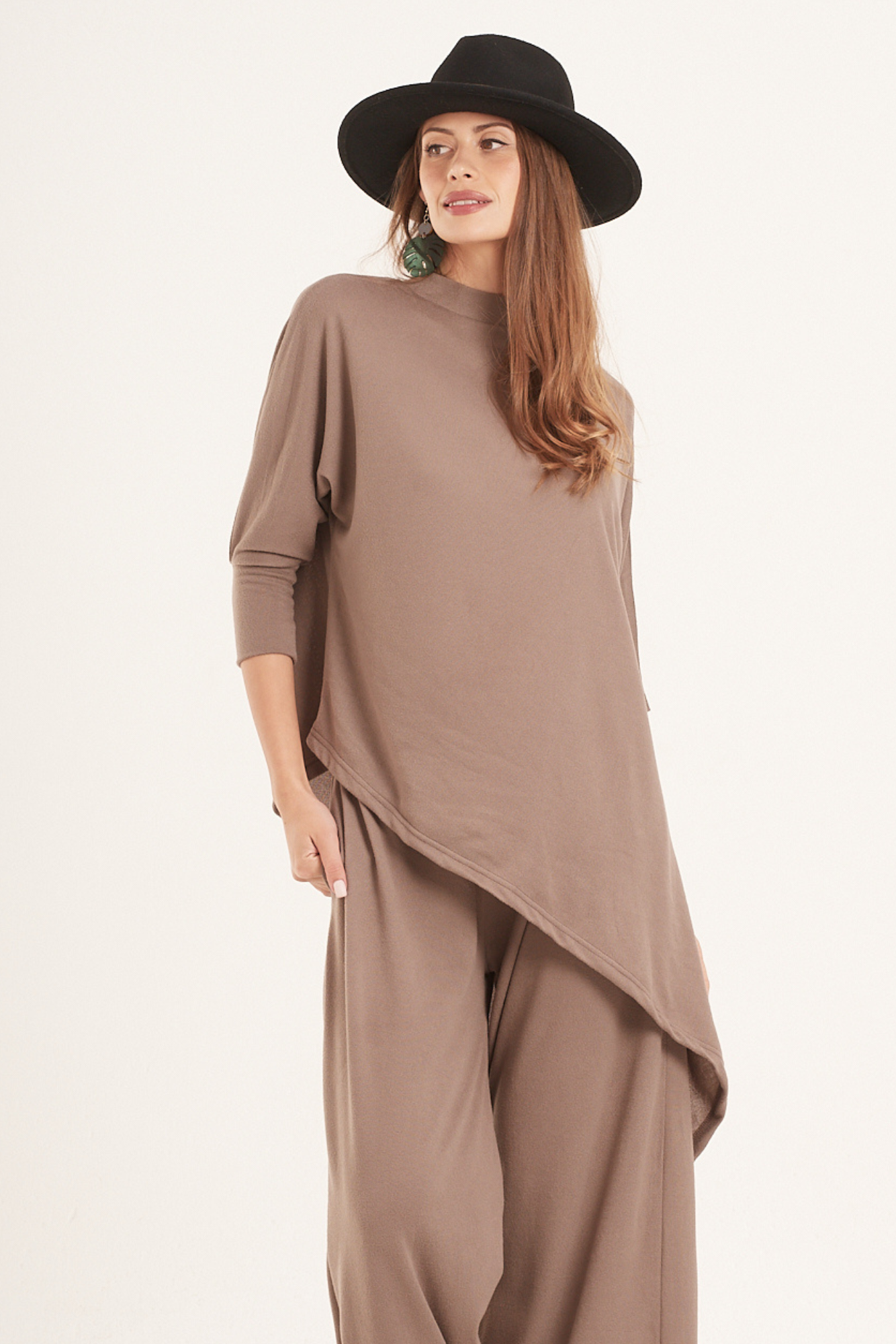Taupe Asymmetric Knit Top