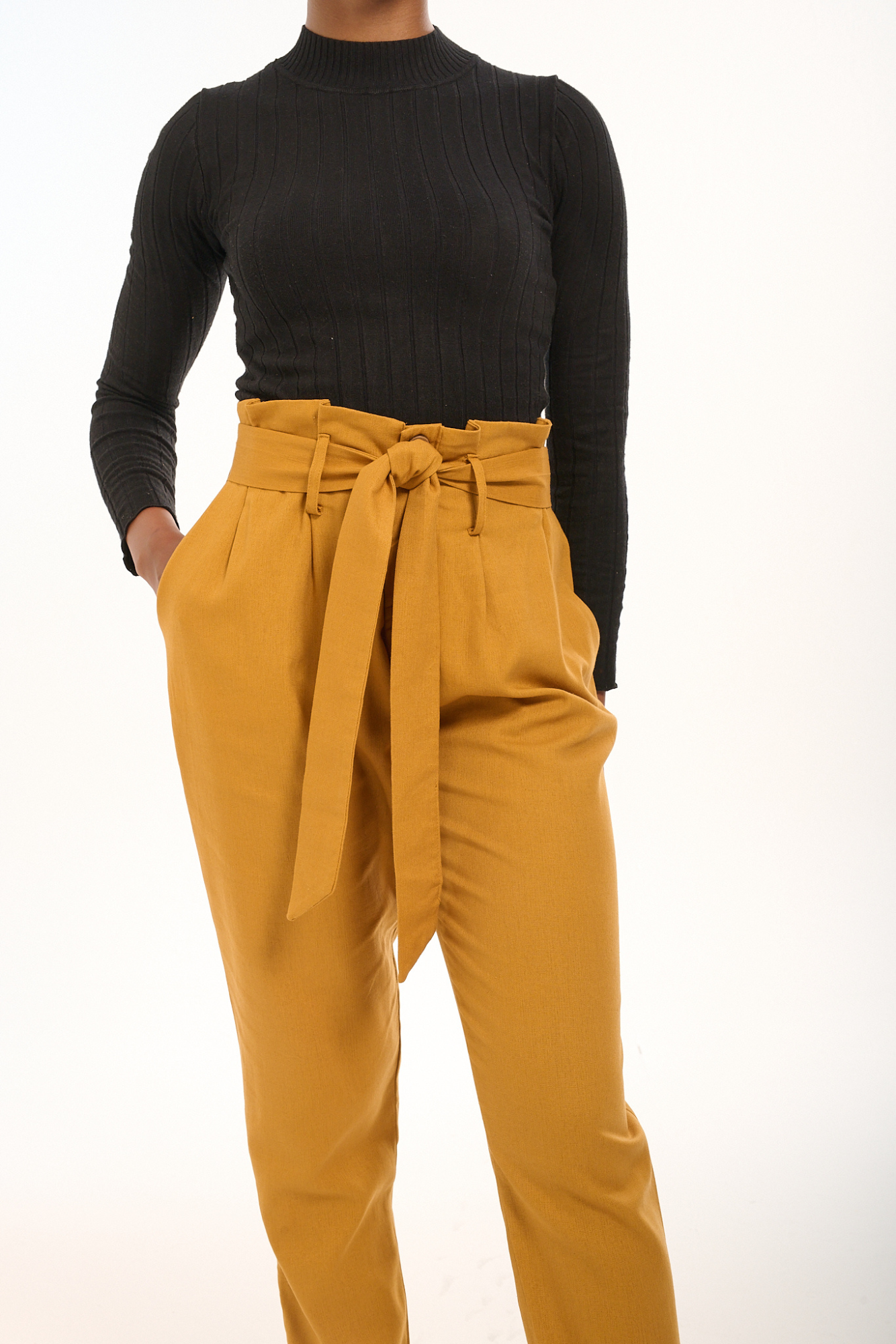 Mustard Linen Taped Pants