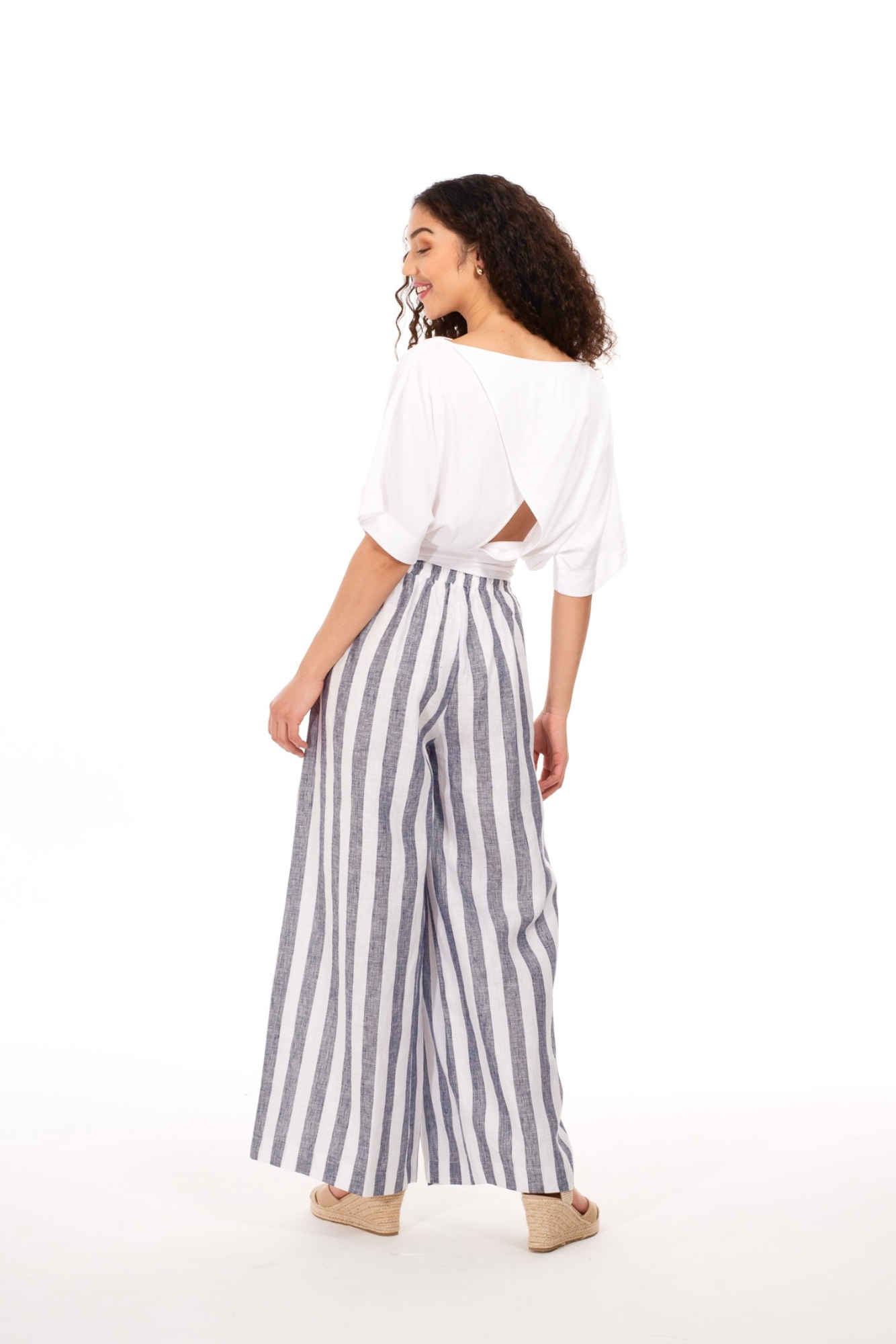 Stripe Linen Slit Pants