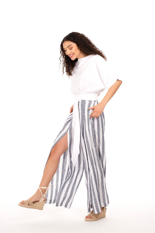 Stripe Linen Slit Pants