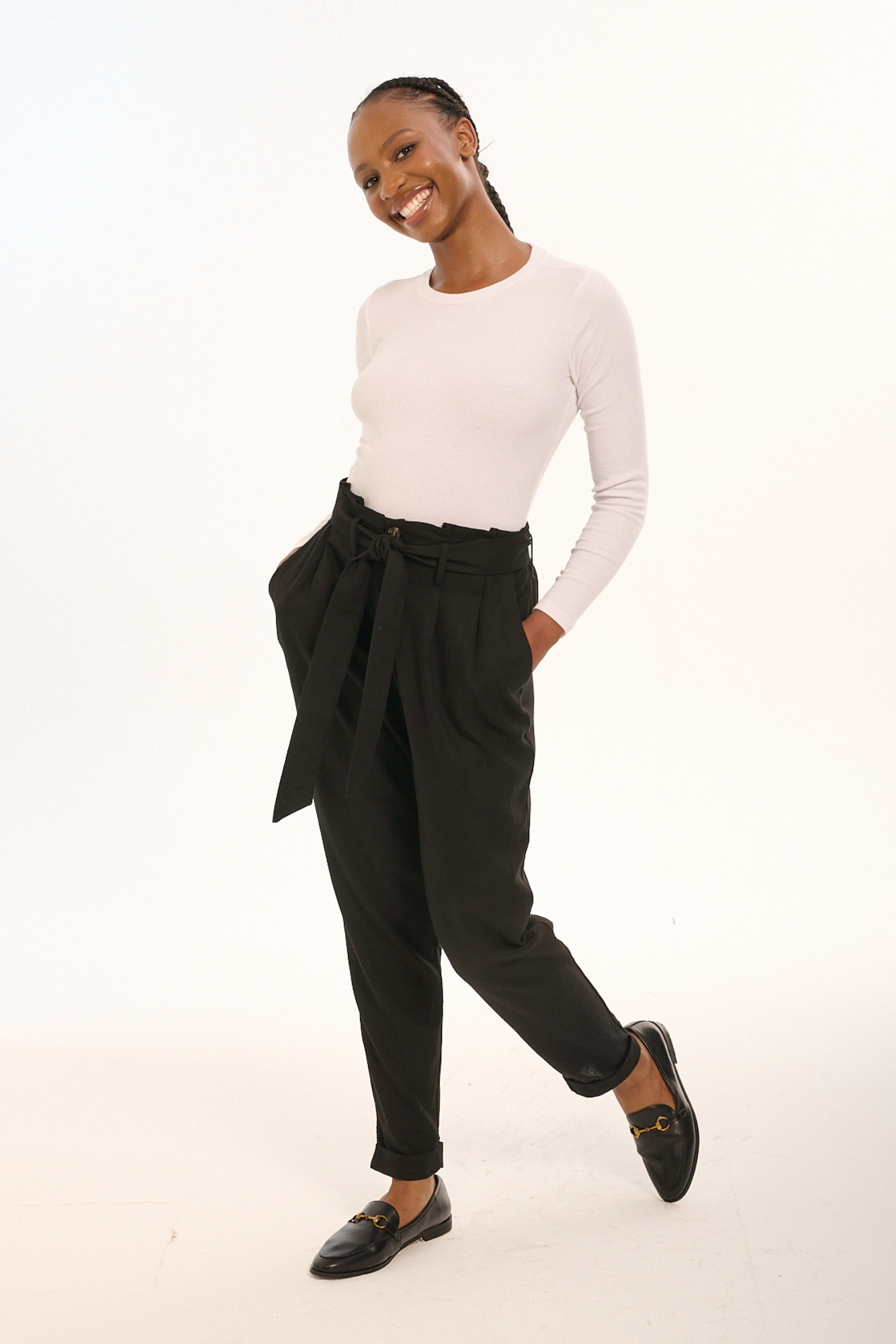 Black Linen Taped Pants