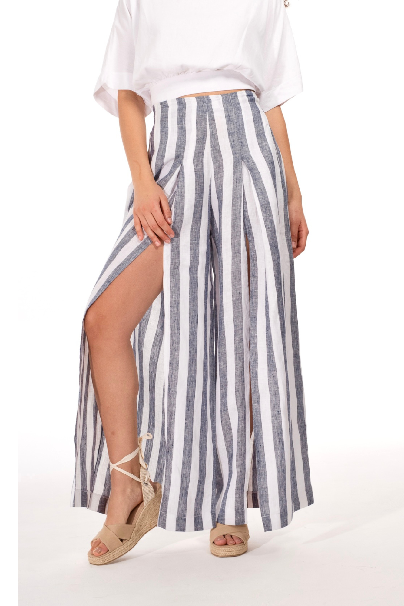 Stripe Linen Slit Pants