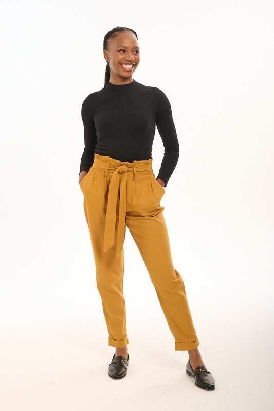 Mustard Linen Taped Pants