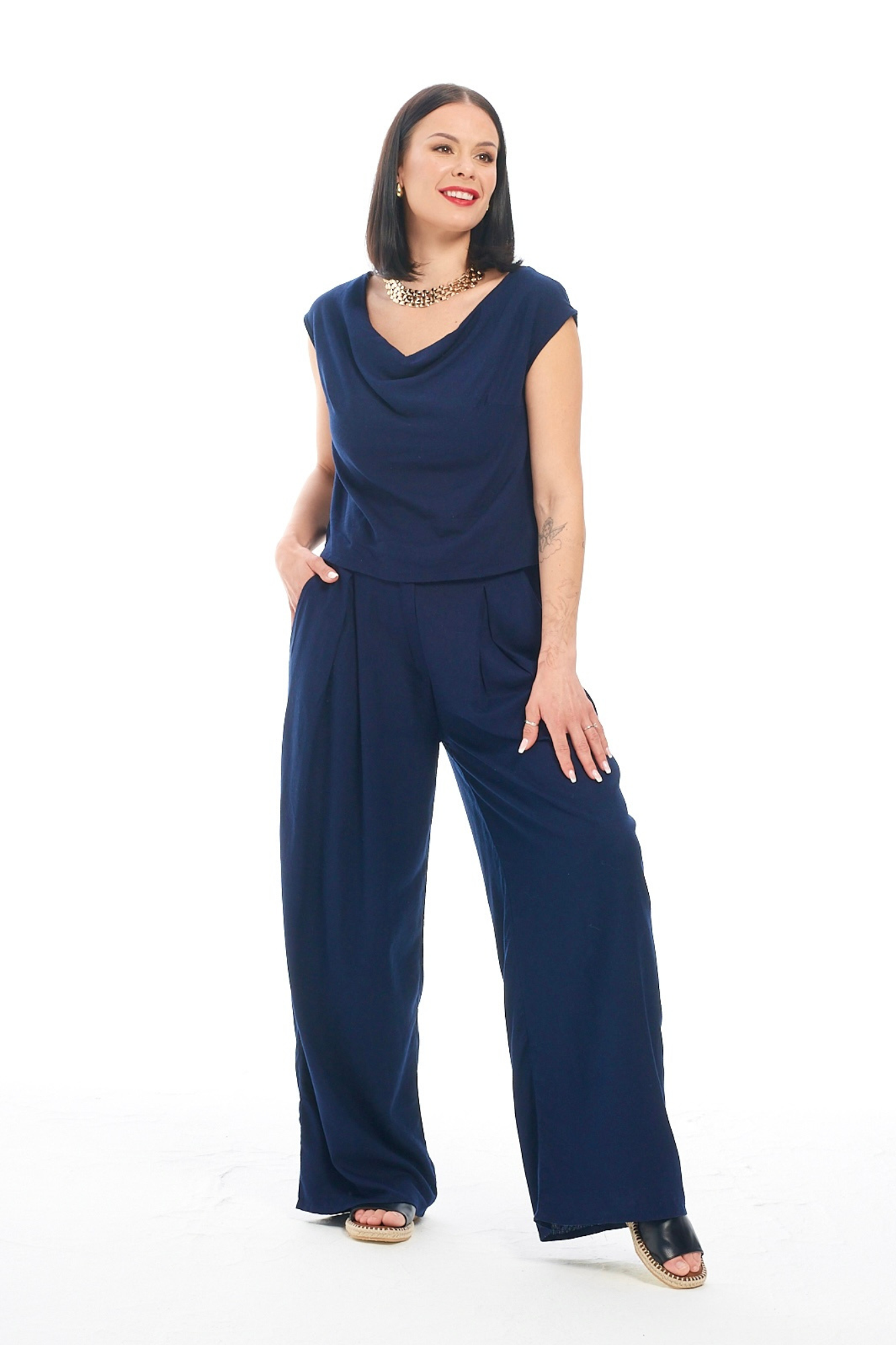 Navy Linen Top