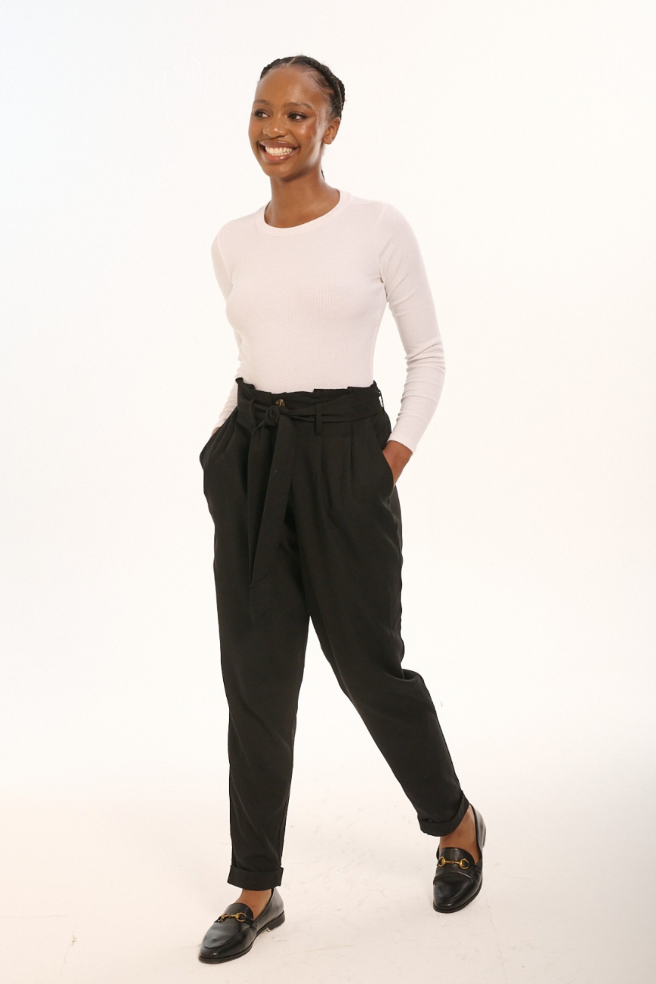 Black Linen Taped Pants