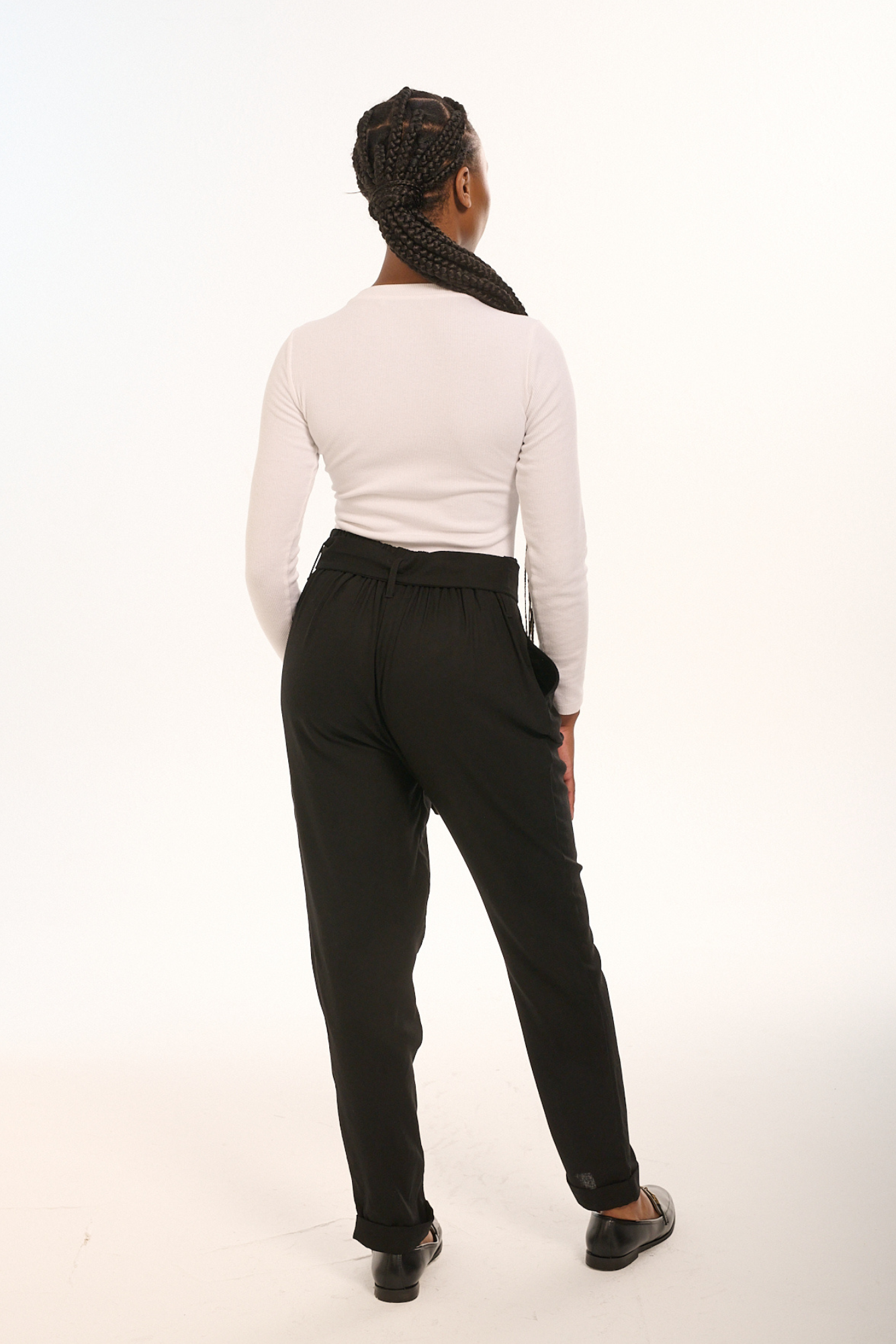 Black Linen Taped Pants