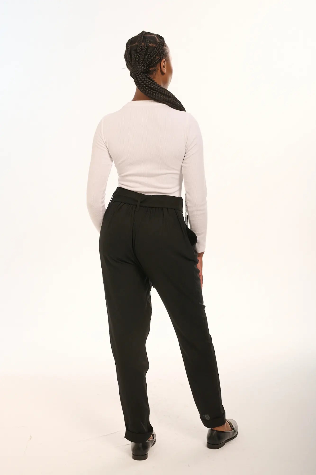 Black Linen Taped Pants
