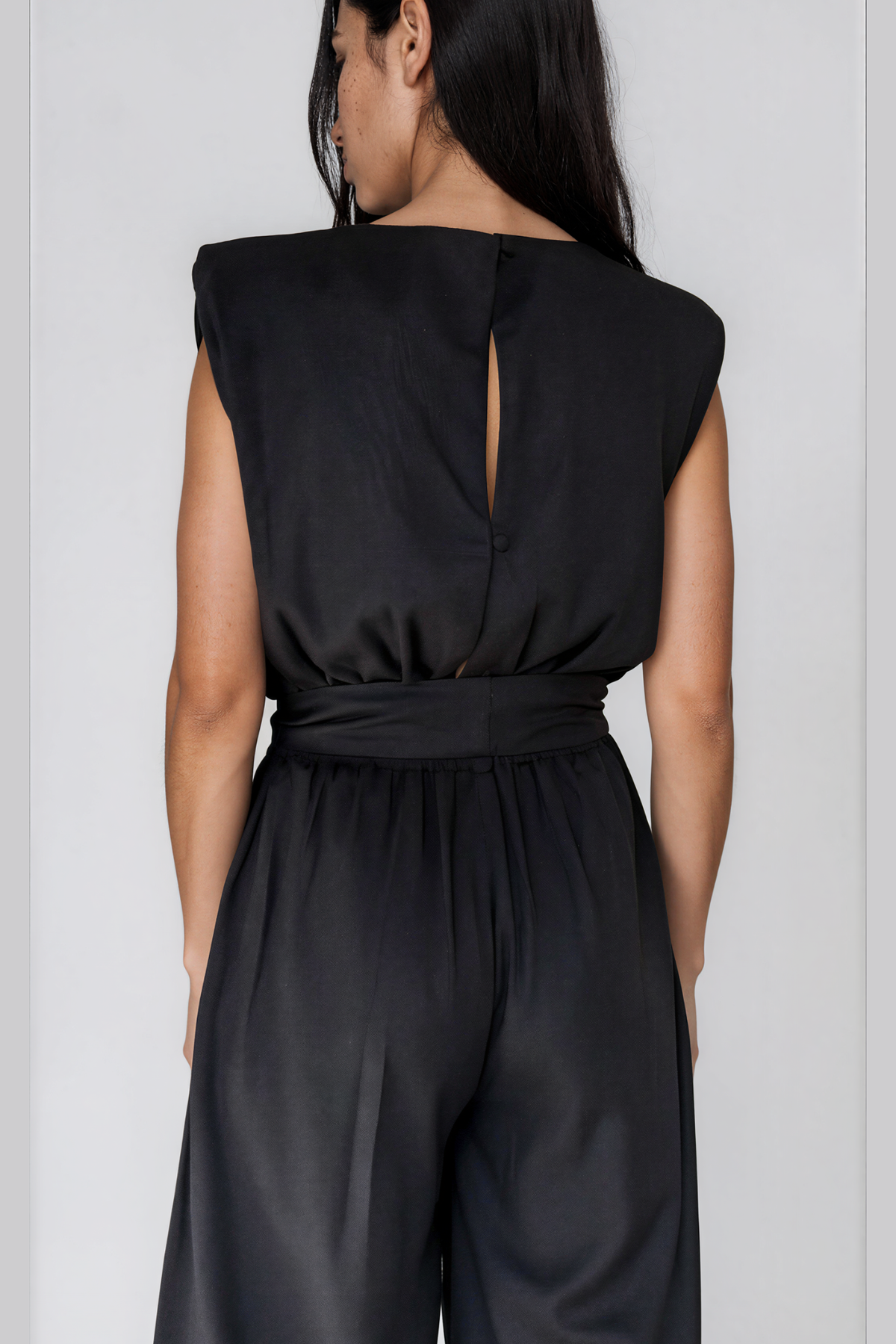 Black Wide Leg Linen Jumpsuit
