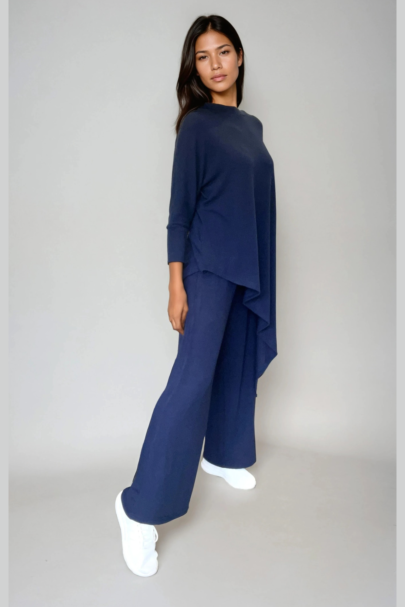 Navy Asymmetric Knit Top