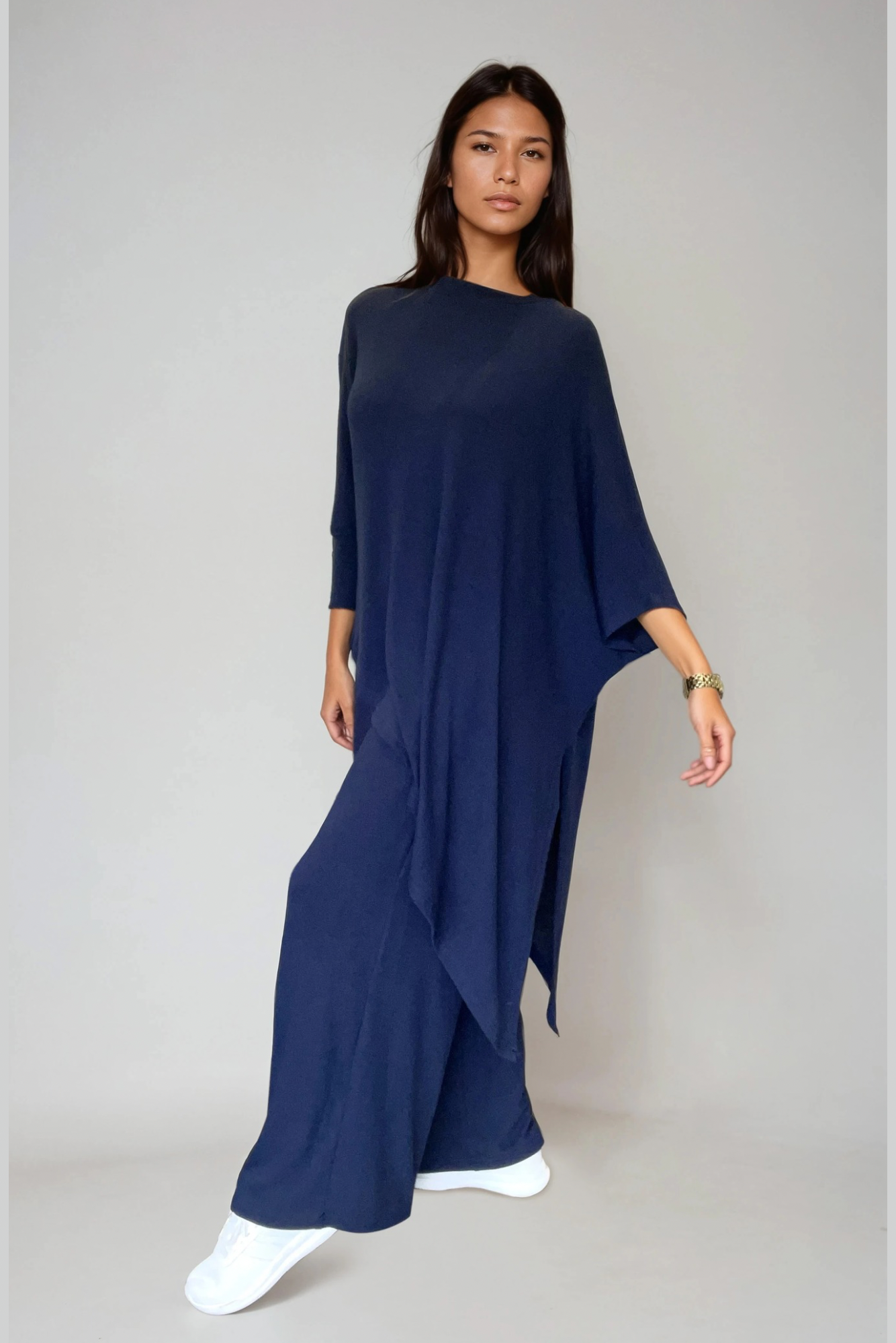 Navy Asymmetric Knit Top