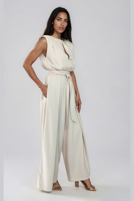 Natural Wide Leg Linen Jumpsuit