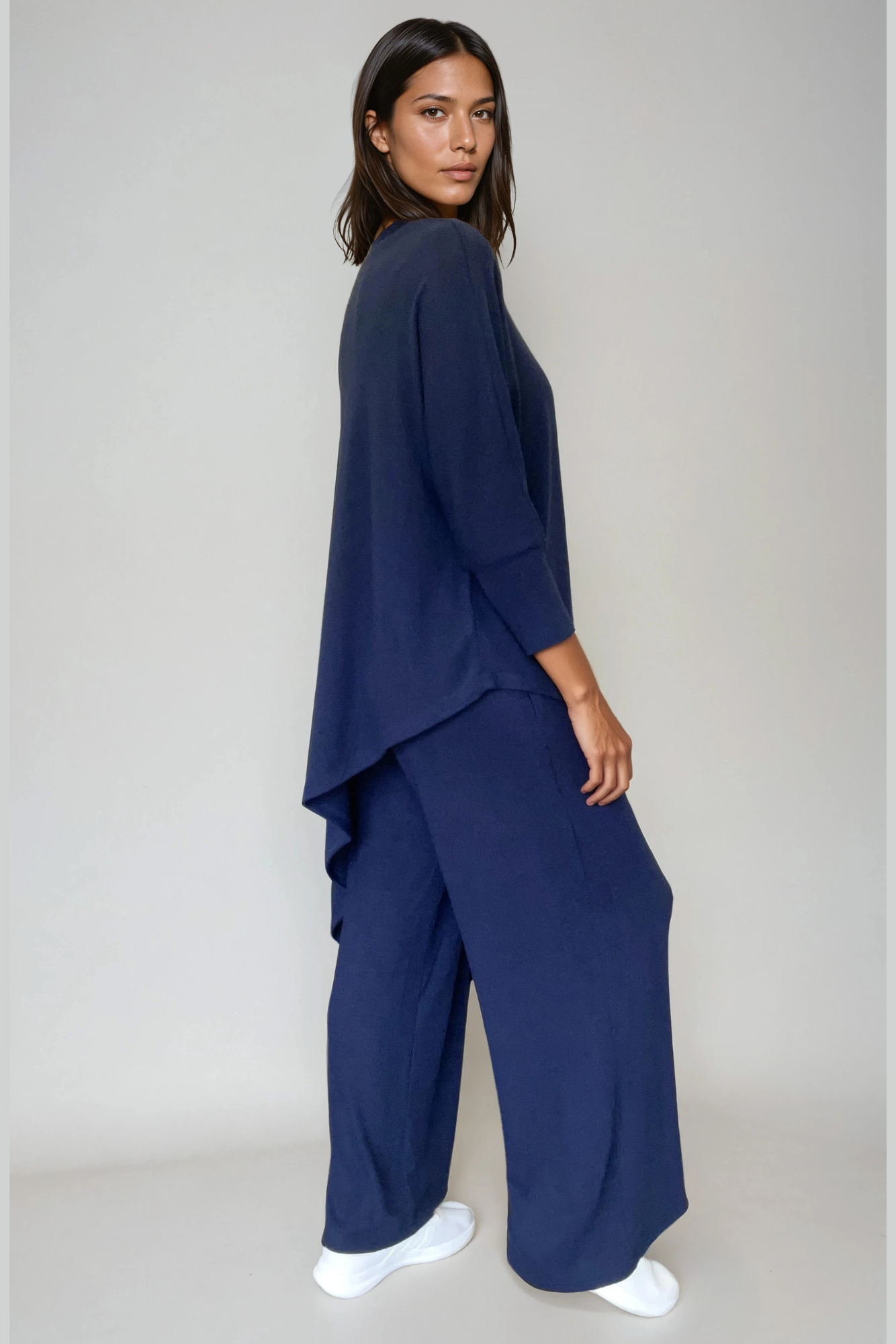 Navy Wide Leg Knit Pants
