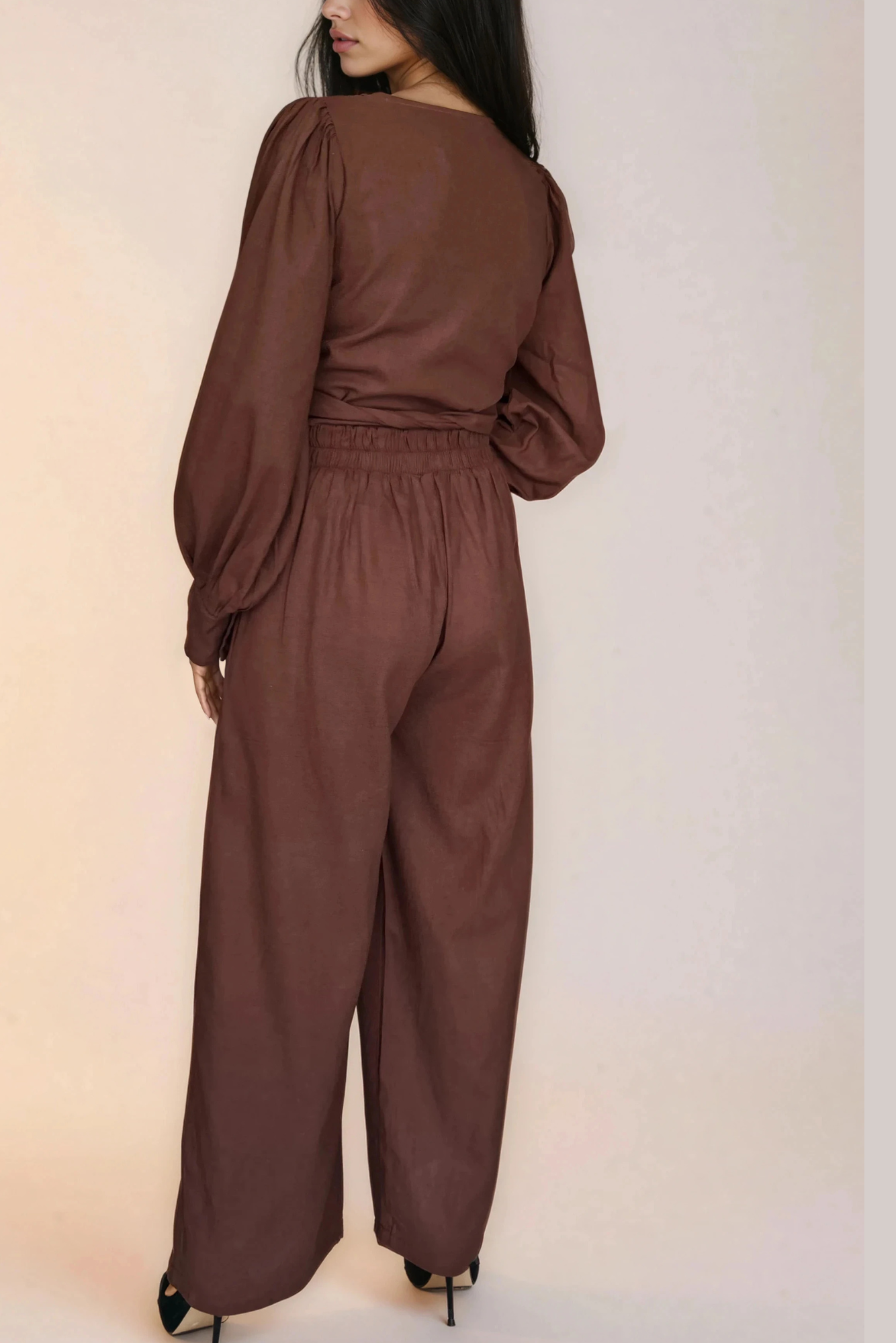 Chocolate Brown Linen Wide Leg Pants