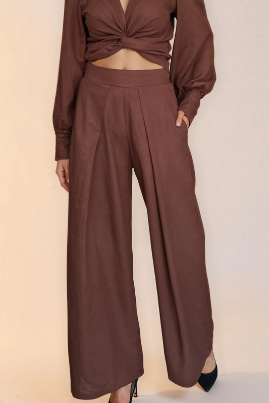Chocolate Brown Linen Wide Leg Pants