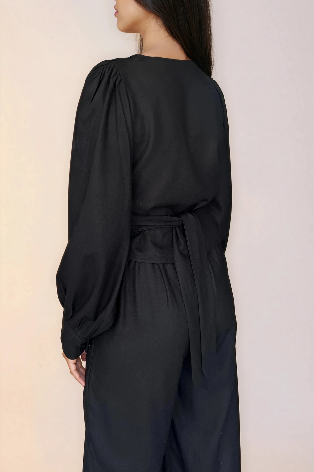Black Linen Wrap Top