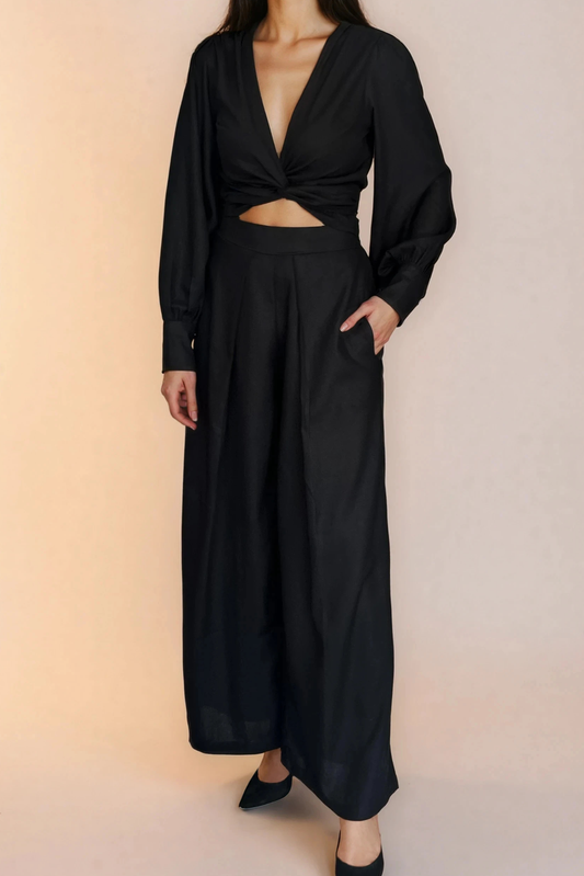 Black Linen Wide Leg Pants