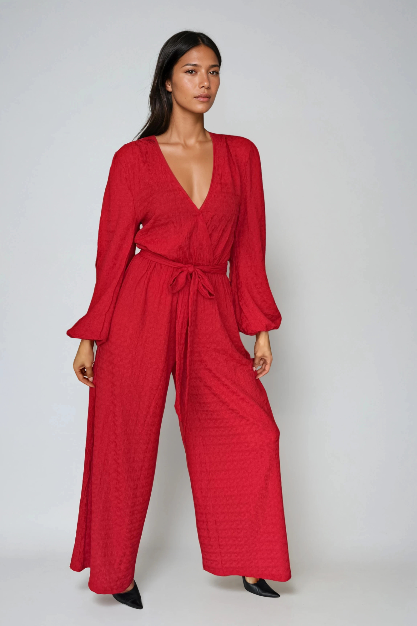Red Cross-Over Jumpsuit