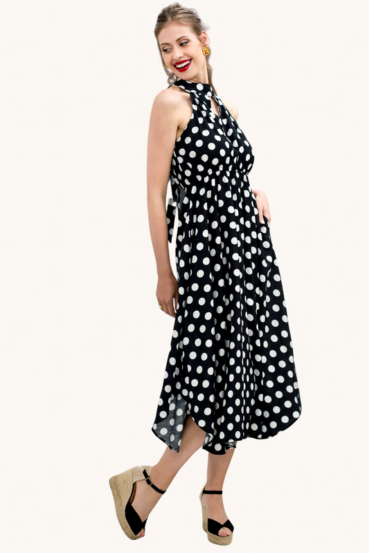 Black Polka Dot Midi Dress