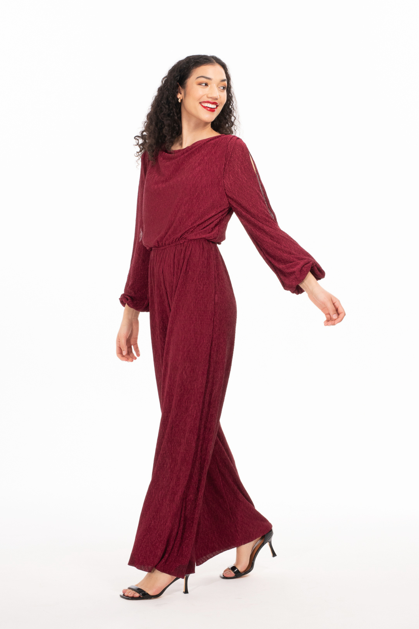 Burgundy Plisse Jumpsuit