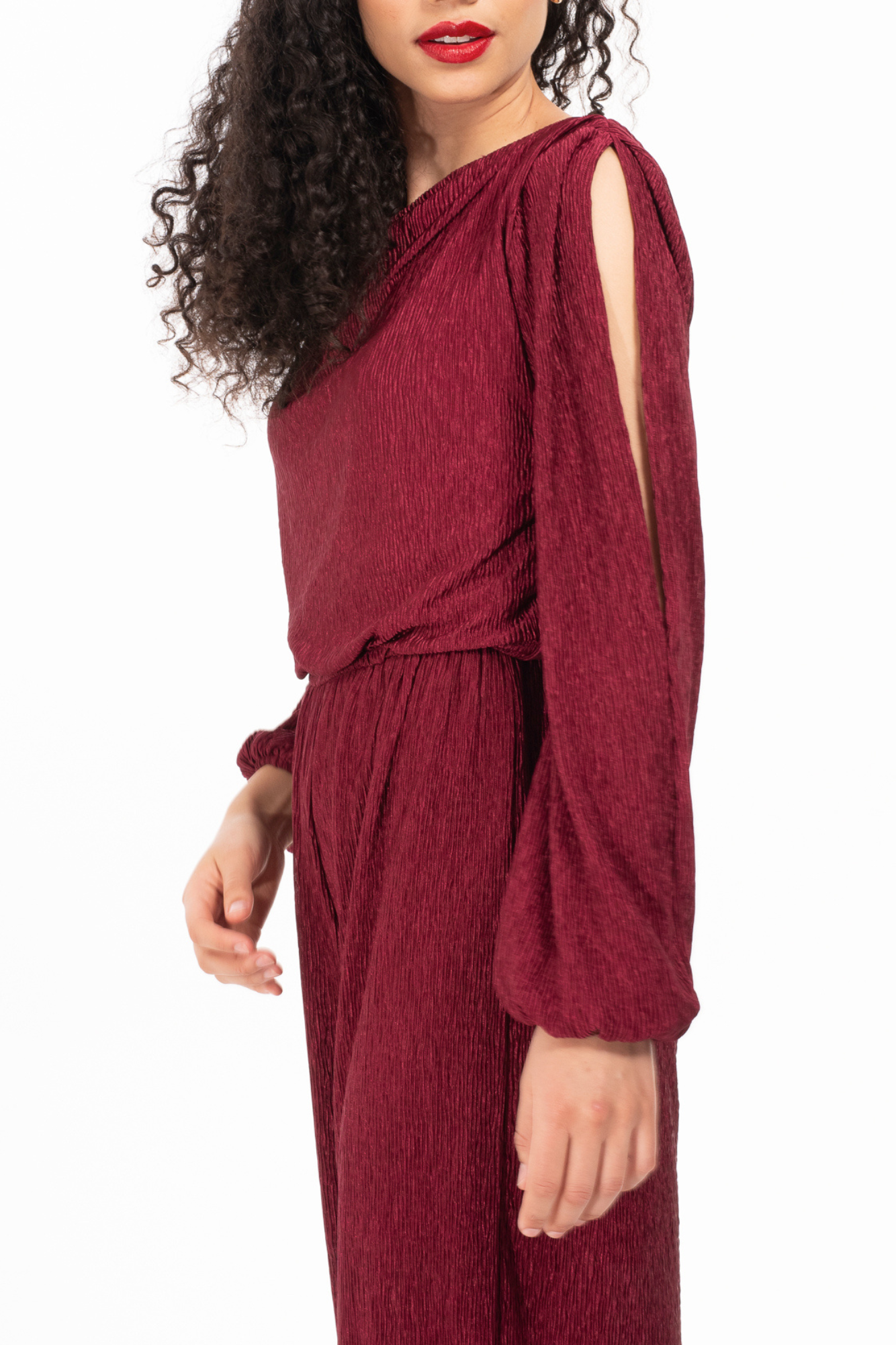 Burgundy Plisse Jumpsuit