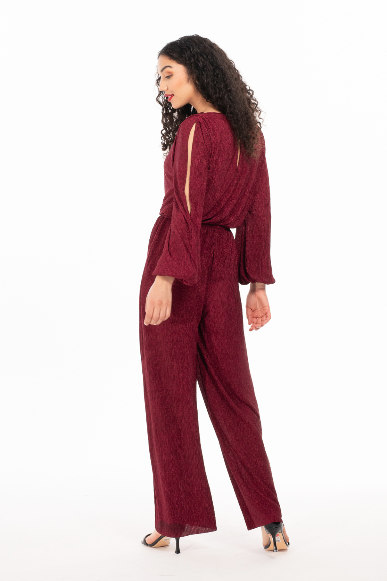 Burgundy Plisse Jumpsuit