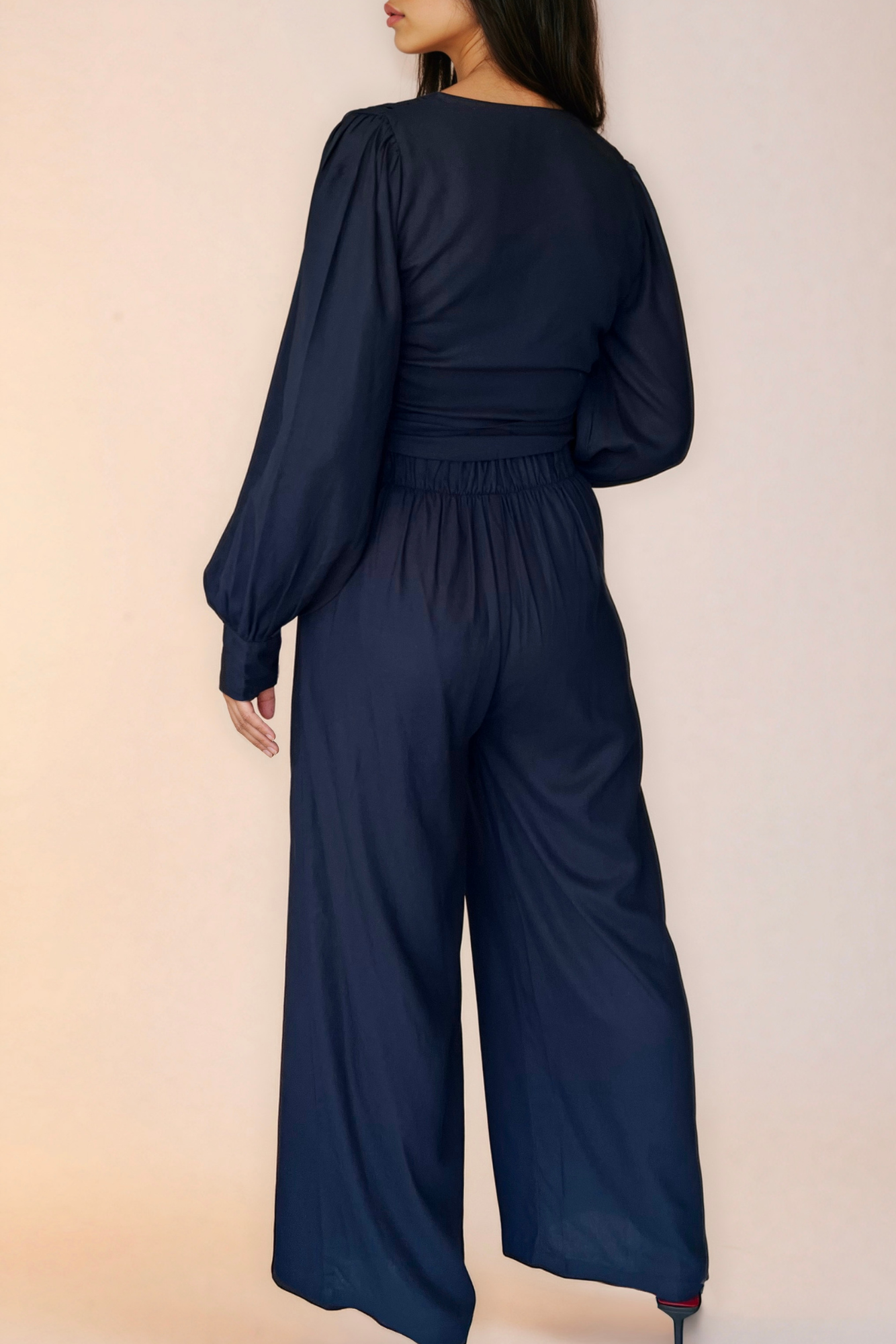 Navy Linen Wide Leg Pants