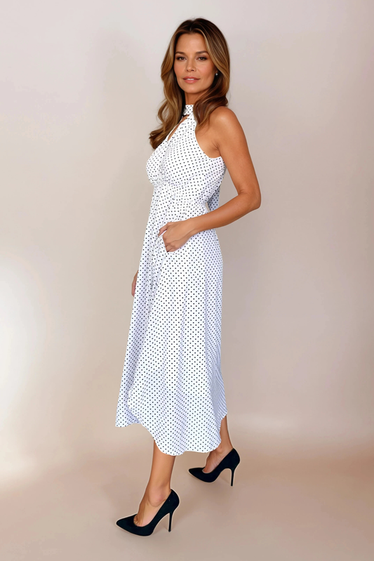White Polka Dot Midi Dress