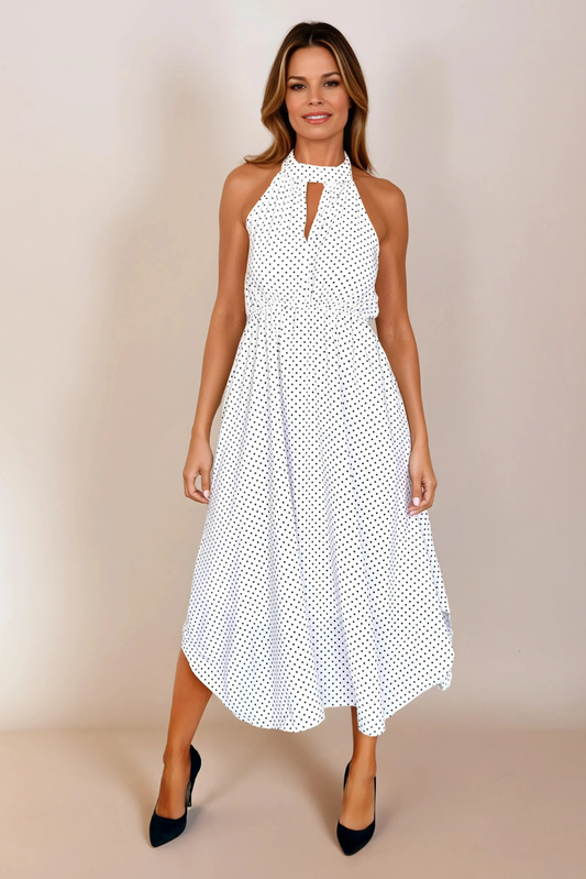 White Polka Dot Midi Dress