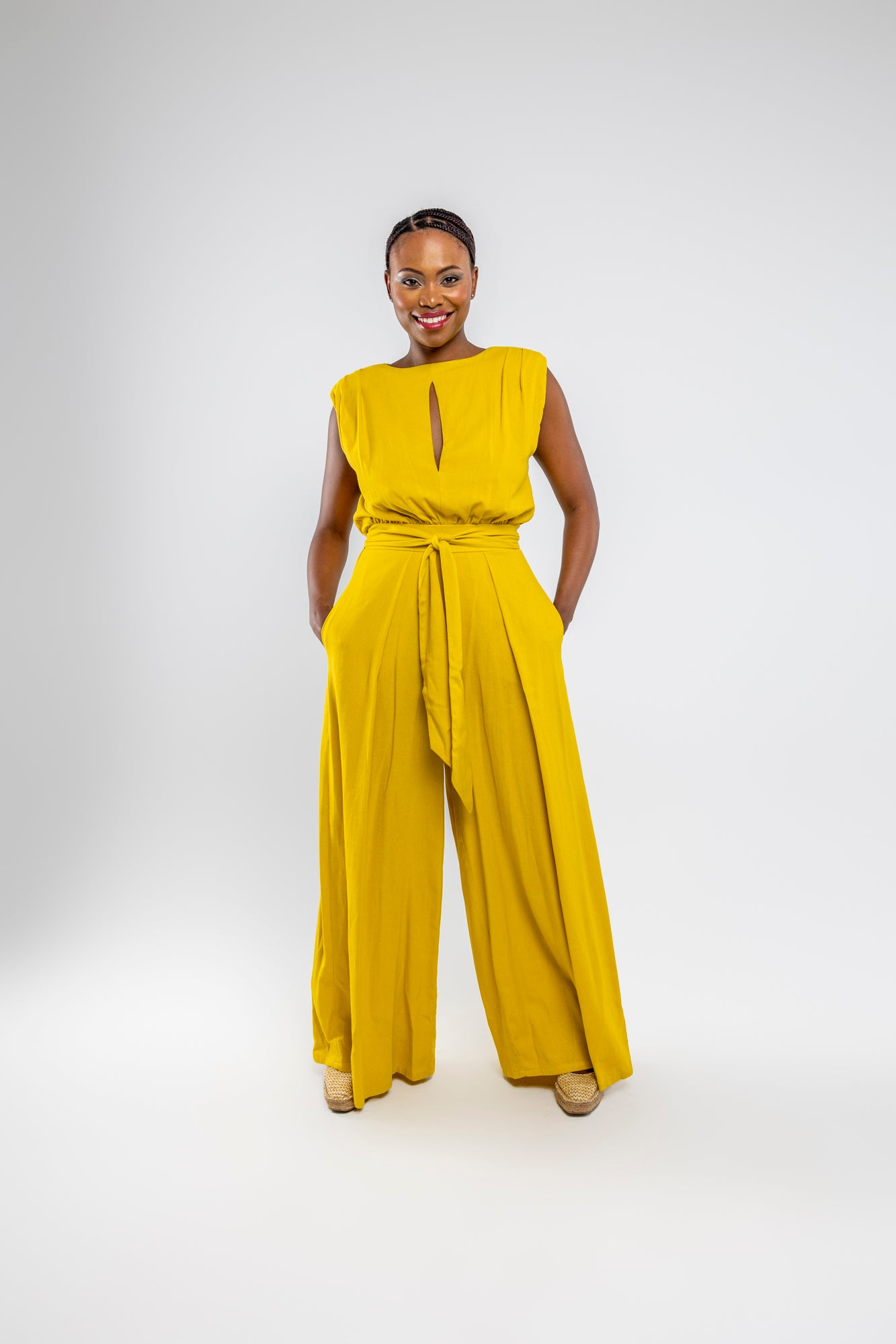 Mustard Wide Leg Linen Jumpsuit