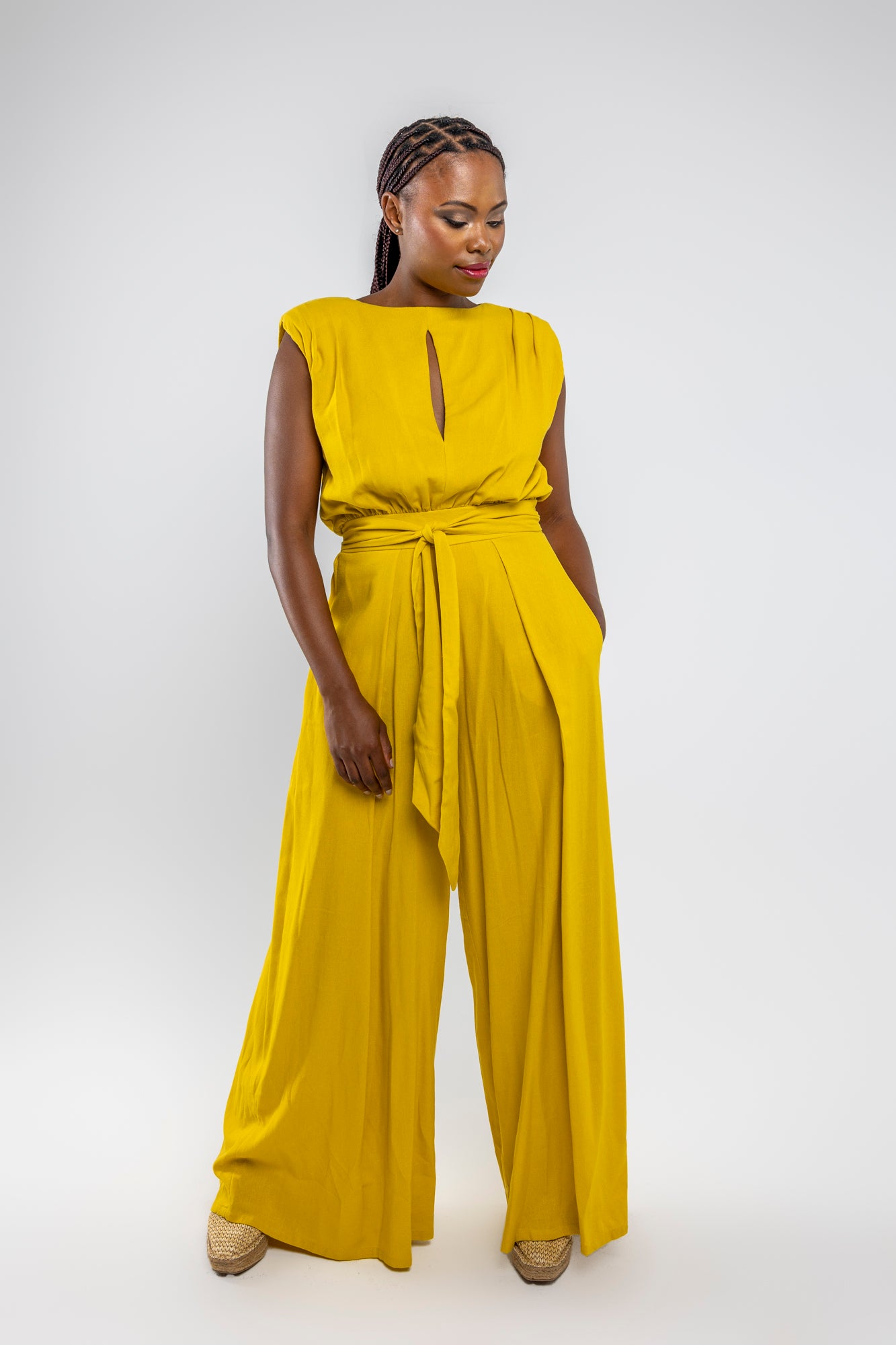 Mustard Wide Leg Linen Jumpsuit