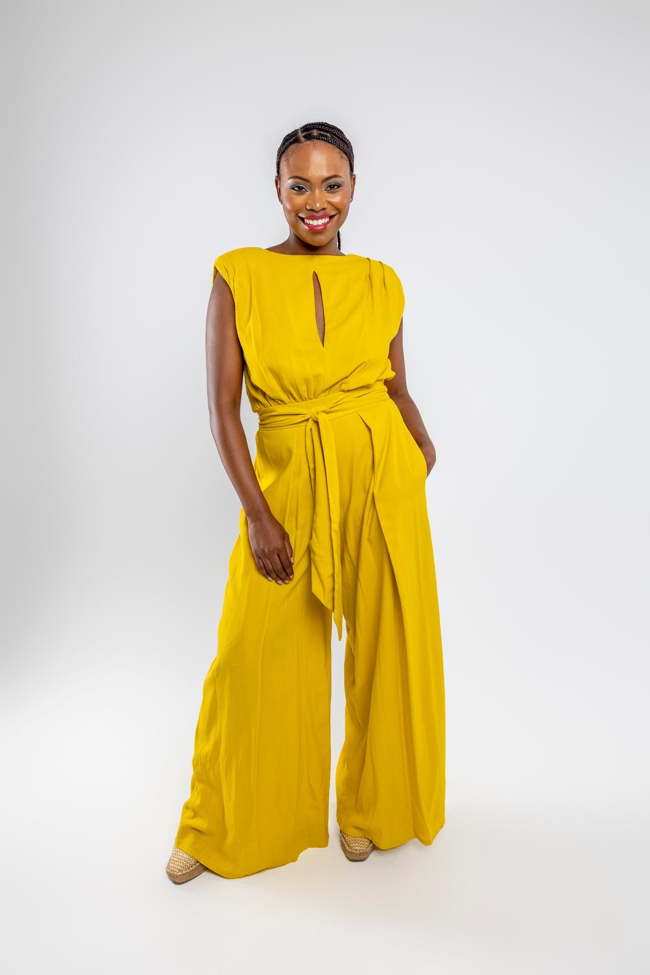 Mustard cheap linen jumpsuit