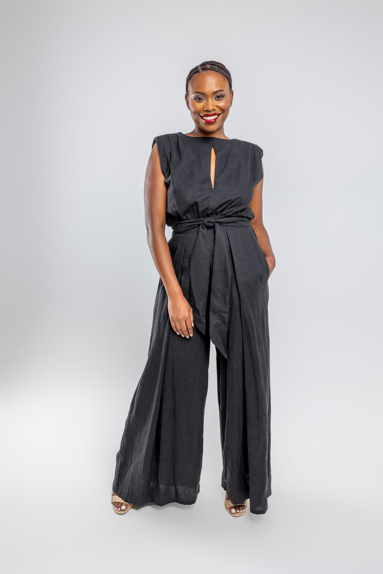 Black Wide Leg Linen Jumpsuit