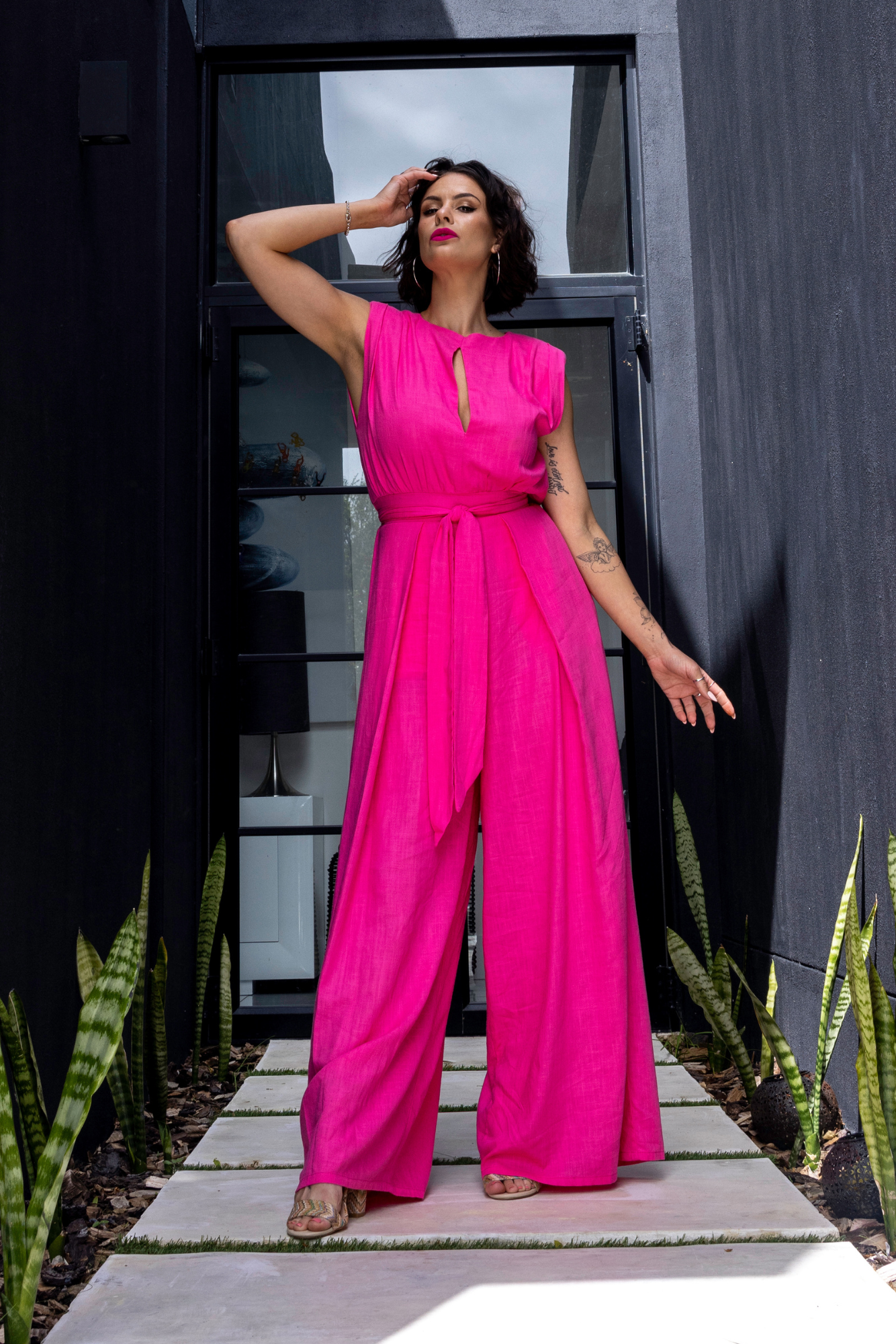 Pink jumpsuit wide store leg