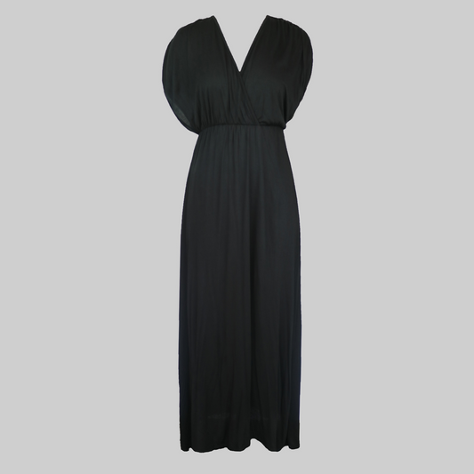 Black Ruched Sleeve Maxi Dress