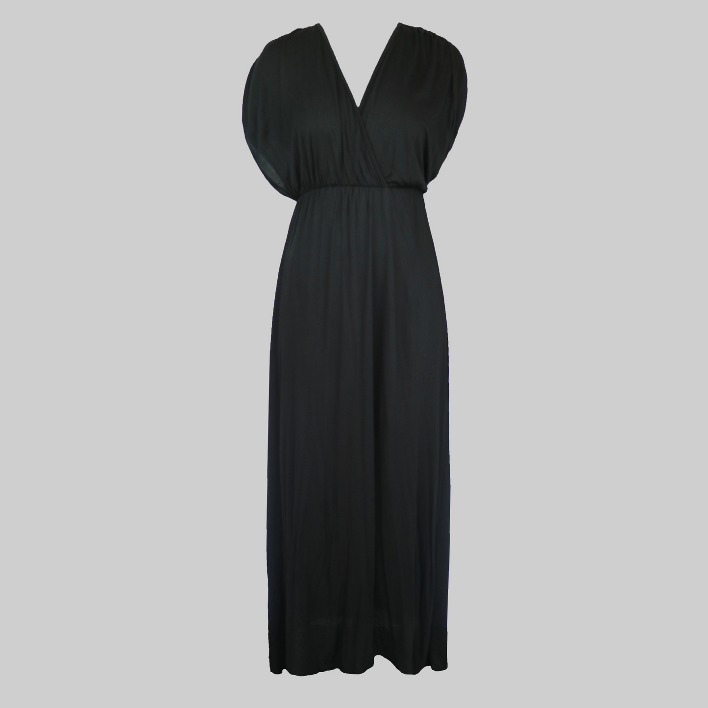 Black Ruched Sleeve Maxi Dress