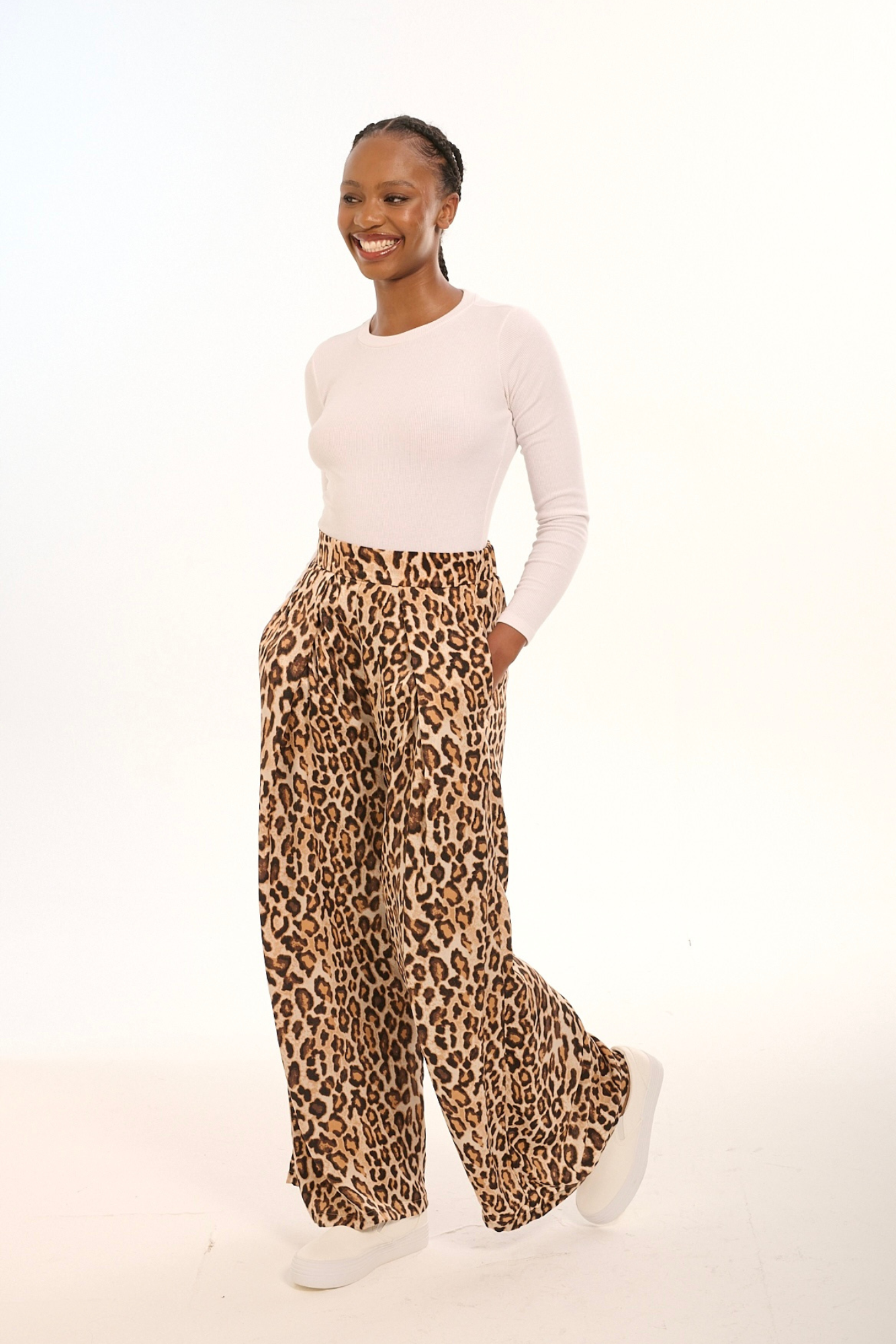 Animal Print Wide Leg Pants