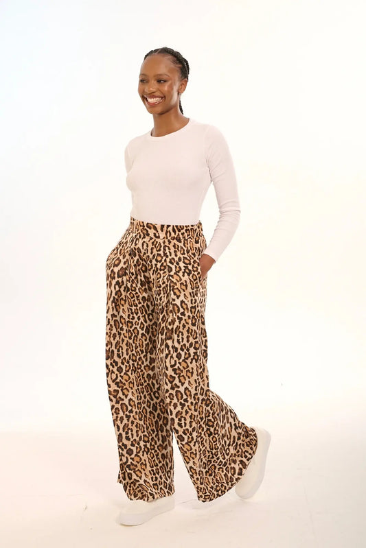Animal Print Wide Leg Pants