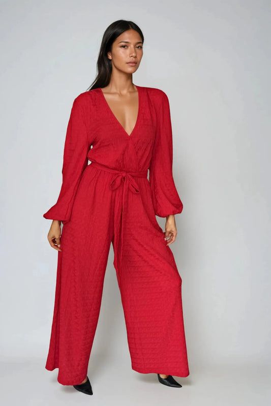Red Cross-Over Jumpsuit