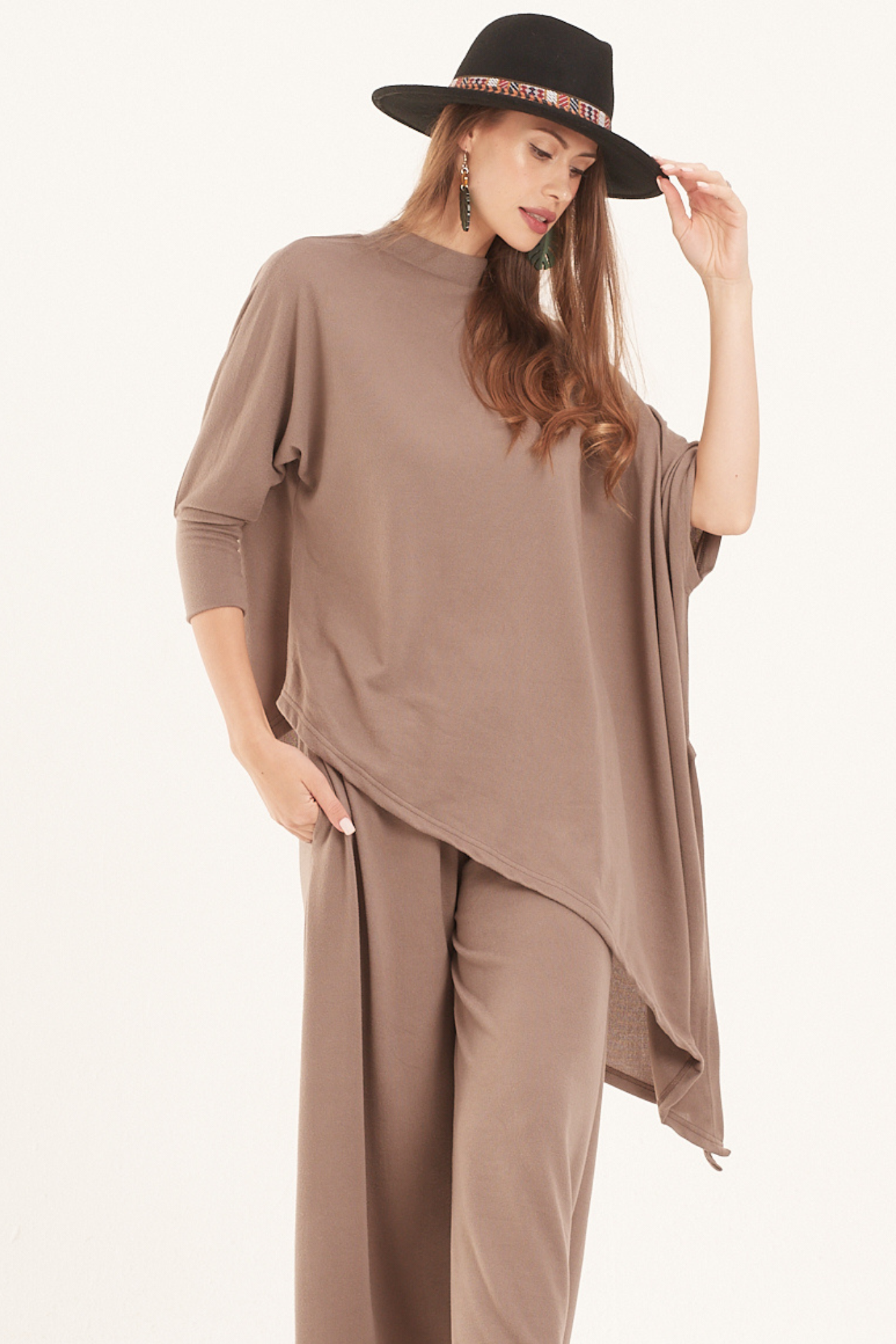 Taupe Asymmetric Knit Top