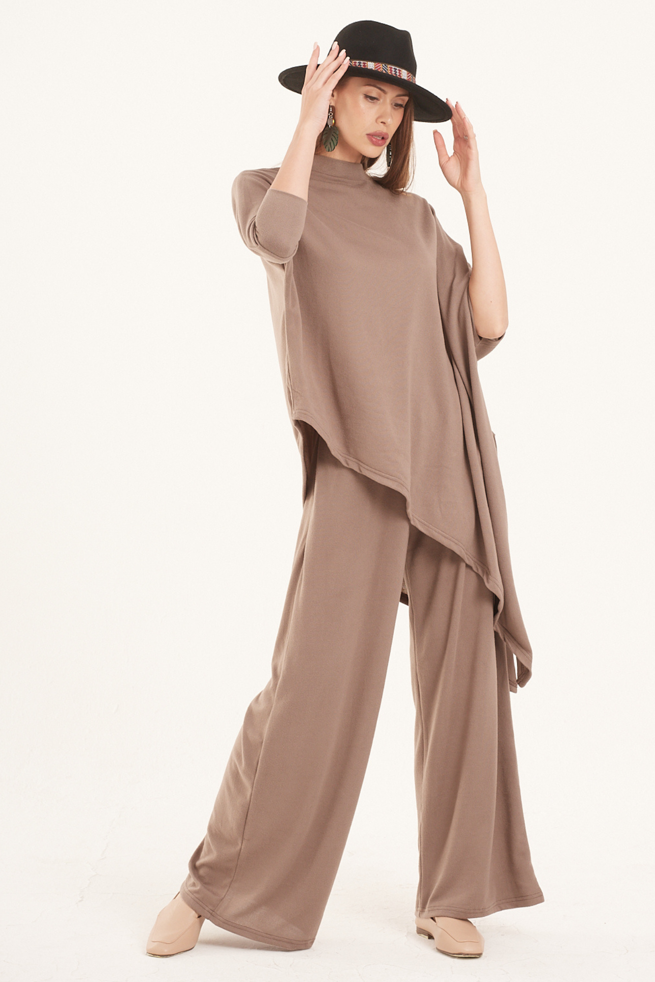 Taupe Wide Leg Knit Pants