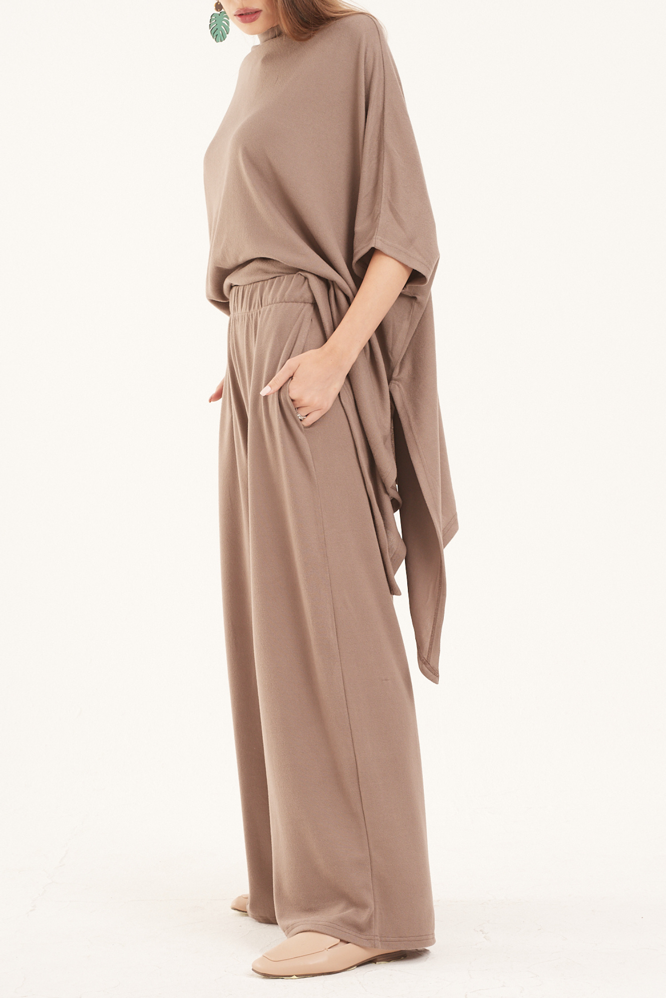 Taupe Wide Leg Knit Pants