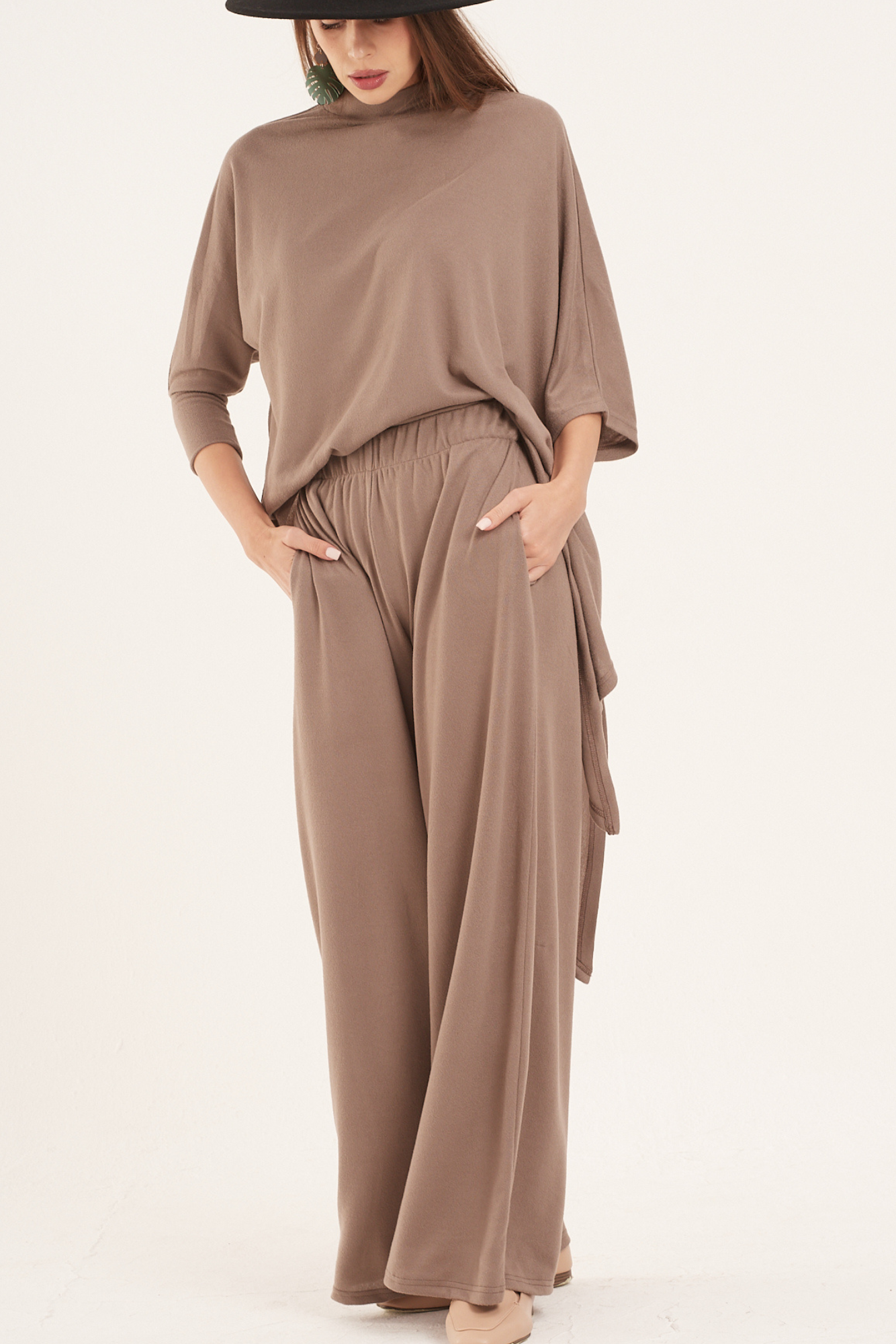 Taupe Wide Leg Knit Pants