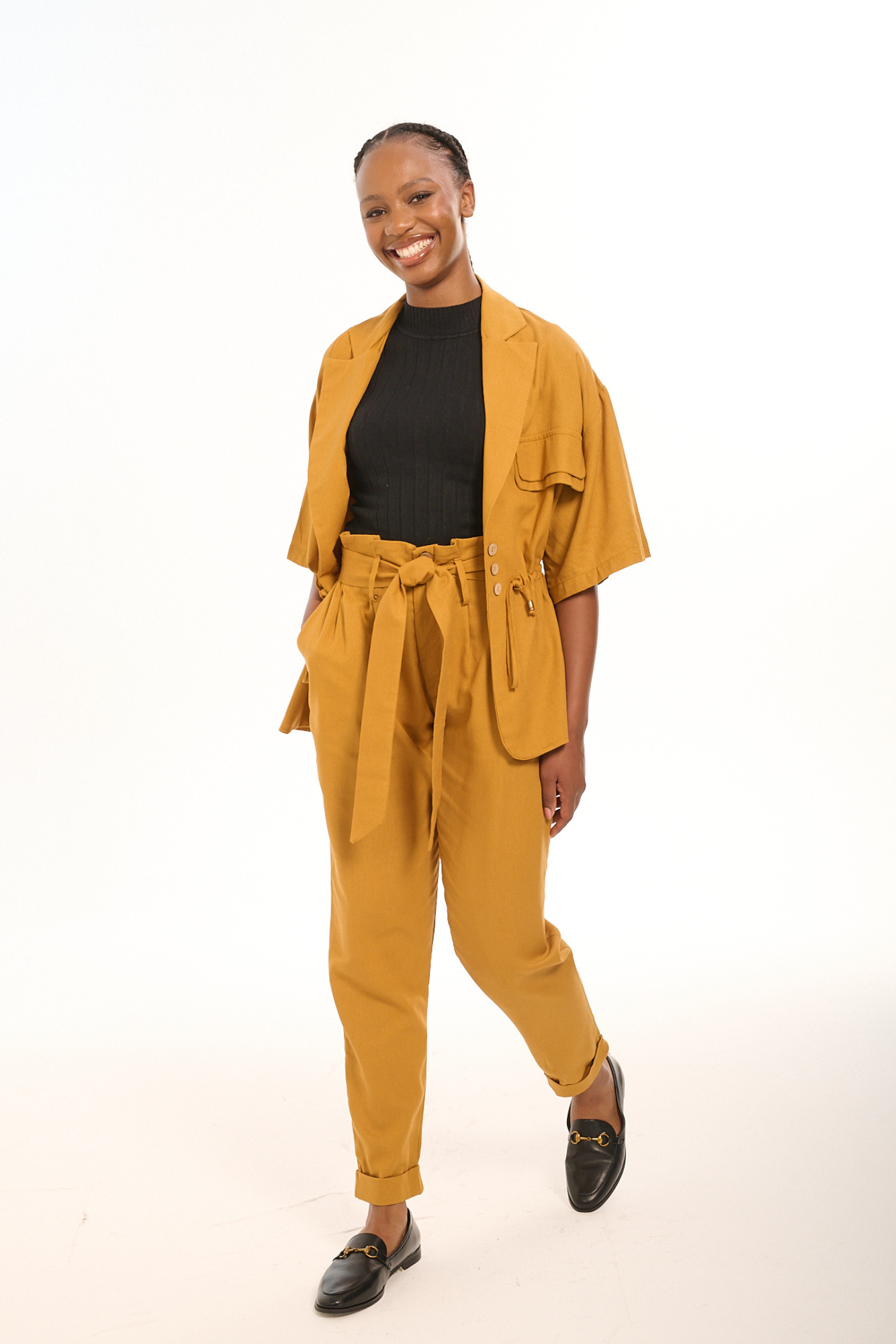 Mustard Linen Taped Pants